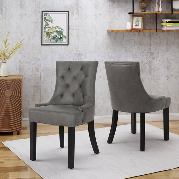 LifeSky High Back Dining Chairs Set of 2, Upholstered Slate Microfiber with Diamond Stitching: 4-Hour Back Support for Long Family Dinners - Spill-Resistant Fabric - Sturdy Wood Legs