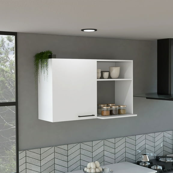 LifeSky Kitchen Wall Cabinet Burwood White Finish 2 Doors 2 Shelves 39.37 Inch Width 15.75 Inch Depth RTA Particle Board CARB Phase II Compliant for Kitchen Bathroom Laundry Storage