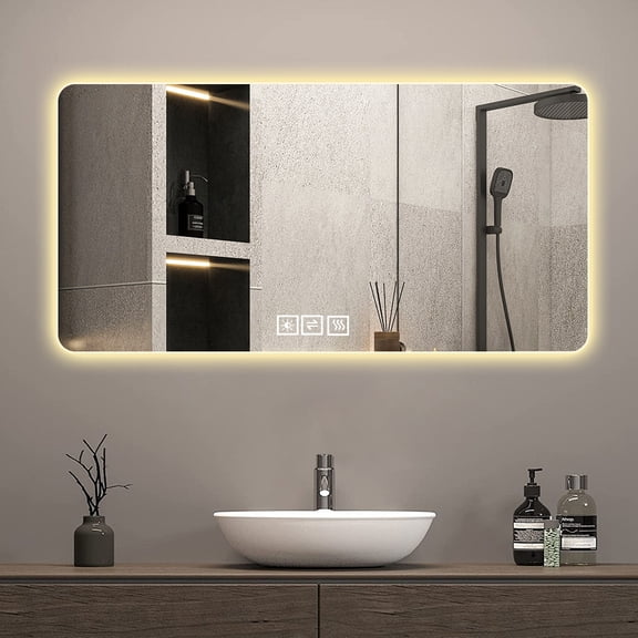 LifeSky LED Bathroom Mirror 28x60 Frameless with Light: Anti-Black Edges, 3-Color Dimmable Backlit, One-Touch Demister - Clear View After Hot Showers - For Daily Grooming