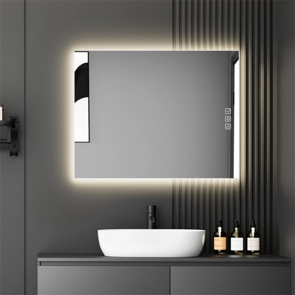 LifeSky LED Bathroom Mirror with 5-Min Defog for Busy Morning Commuters: Clear View After Shower, No Wiping Needed - 36"x28" High-Reflection Vanity for Couples Sharing Bathroom - CRI90+ 3-Color Dim