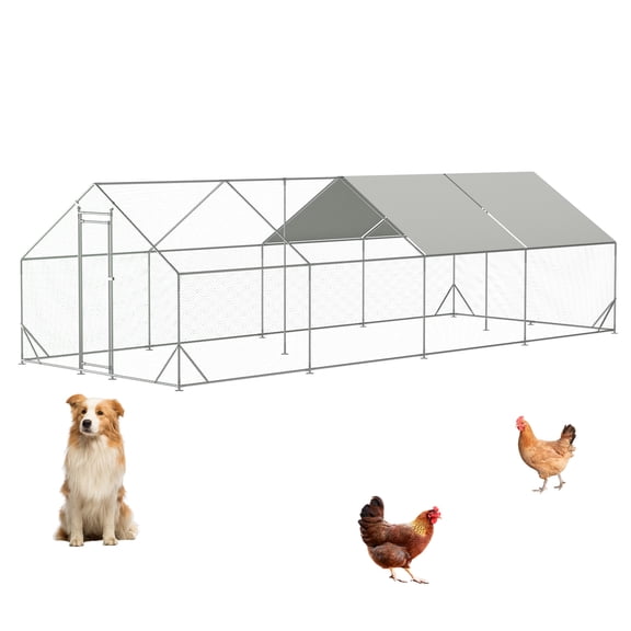 LifeSky Large Metal Chicken Coop Walk-in Run: Galvanized Wire Poultry Hen Pen for 6+ Birds  Lockable Door & Ground Anchors Keep Flock Safe Overnight in Rain or Snow  10ft x 26ft x 6.56ft