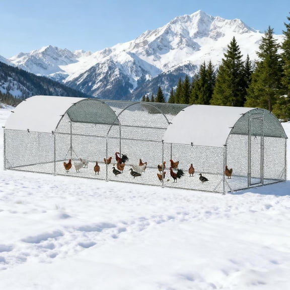 LifeSky Large Predator-Proof Chicken Run for 16-24 Birds: 229 Sq Ft Walk-In Pen with Lockable Door - Secure Outdoor Poultry Enclosure - Heavy Duty Galvanized Steel Frame with Waterproof Roof