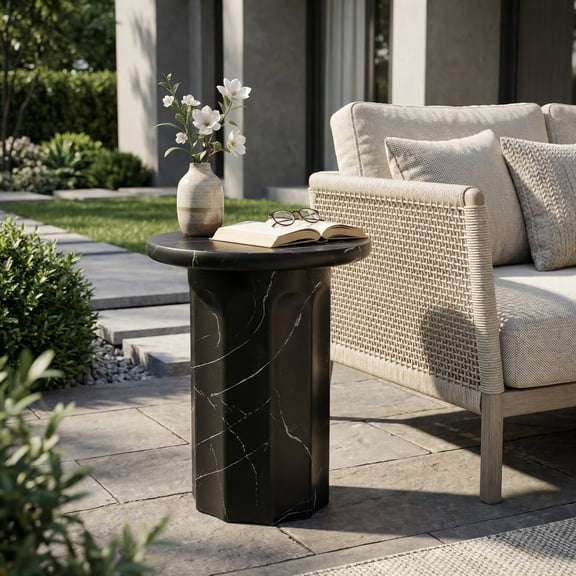 LifeSky Lightweight Concrete Marble Effect Side Table for Patio Living Room: No Assembly Needed - 3 Seconds to Stylish Setup - Weather-Resistant Mgo End Table for Outdoor Entertaining