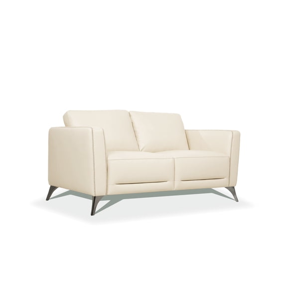 LifeSky Malaga Cream Leather Loveseat with Chrome Metal Legs, 59 Inch Compact 2 Seater Sofa for Living Room Apartment, Loose Back Cushions, 440 lbs Capacity