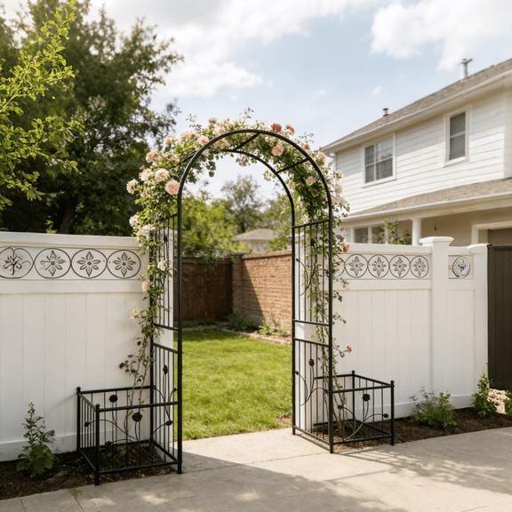 LifeSky Metal Garden Arch with Built-in Plant Stands for Climbing Roses: 1-Step to a Blooming Entryway, 79.5"W x 86.6"H - No Extra Pots Needed, Sturdy Support for Heavy Vines