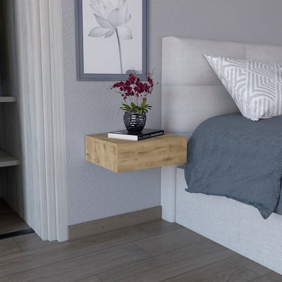 LifeSky Milano Wall Mounted Floating Nightstand: Space-Saving End Table with Drawer for Small Bedrooms - 15.7" Top Surface, Macadamia - Quick Assembly, Modern Side Table