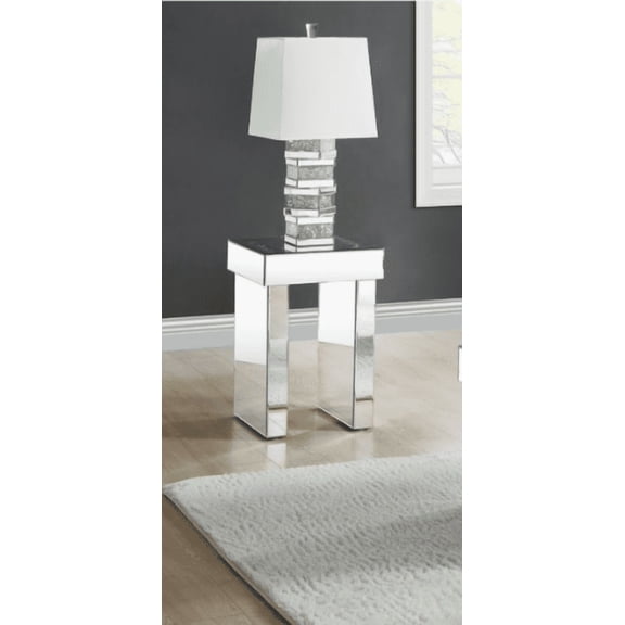 LifeSky Mirrored End Table with Faux Diamonds, 24 Inch Height, Silver Glass Finish, 40lbs Capacity for Bedroom and Living Room Accent Table
