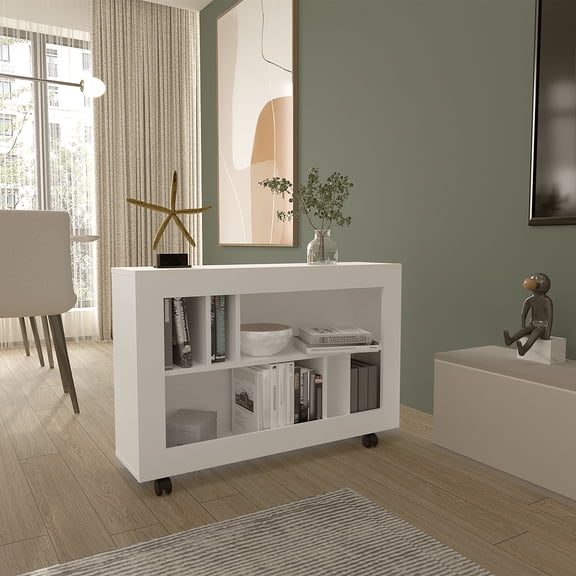 LifeSky Mobile Console Cart for Small Space: 5-Shelf Rolling Storage Cart - 25kg Total Capacity for Books & Decor - Effortless Move in 30 Seconds for Living Room Bedroom Apartment