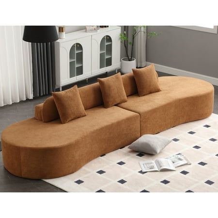 LifeSky Modern Curved Sofa for Apartments: 0-Hour Assembly, Move-In Ready in Minutes - Seats 3-4, Includes 3 Pillows, 230 lbs Capacity