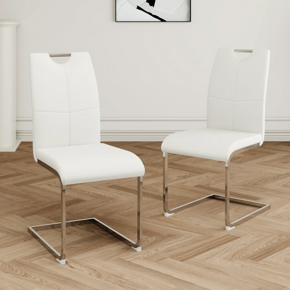 LifeSky Modern Dining Chairs Set of 2, Faux Leather Padded Seats with High-Density Sponge, Chrome Metal Legs: Sturdy Support for Daily Meals & Work - Easy Clean - For Small Apartment