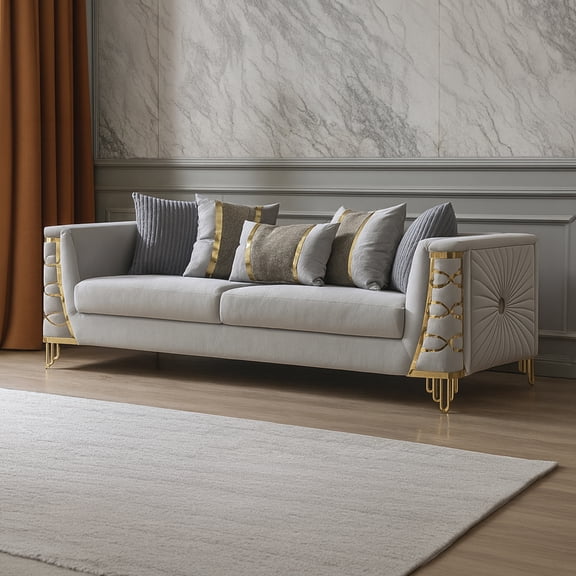 LifeSky Modern Fabric Sofa with Gold Metal Accents for Living Room Entertaining: Party-Ready Elegance - 3-Hour Guest-Ready Comfort - Stains Wipe Away Quickly