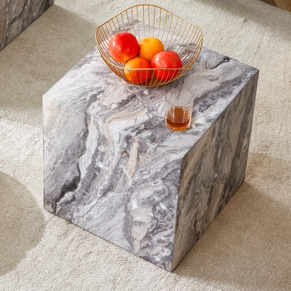LifeSky Modern MDF Coffee Table with Faux Marble Finish for Small Living Rooms: Looks Like Real Stone, Wipes Clean in 2 Seconds - 15-Minute Tool-Free Assembly - 15.75" Square Cube Side Table