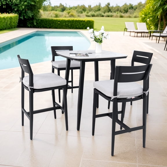 LifeSky Modern Outdoor Bar Set: 5-Piece Sintered Stone Table & 4 Stools - 365-Day Weather-Resistant Aluminum Frame & Sunbrella Cushions - 4-Hour Comfort for Patio Poolside & Balcony"