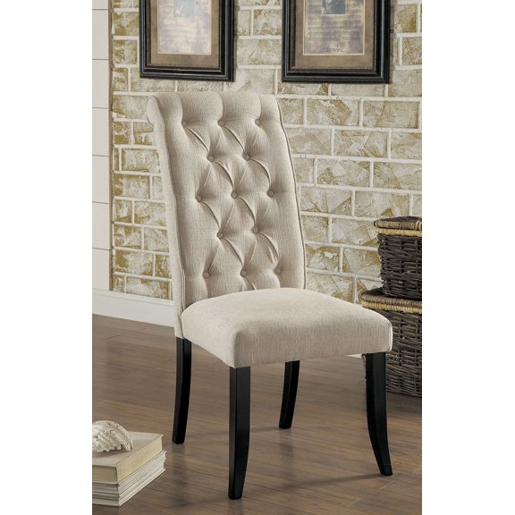 LifeSky Modern Rustic Dining Chairs Set of 2: 2-Chair Perfect Match for Dining Room - Beige Fabric Upholstered Tufted Side Chairs with Antique Black Frame - Kitchen Breakfast Nook Seating