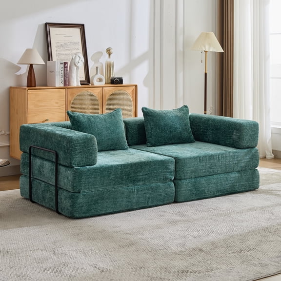 LifeSky Modular Chenille Sofa: DIY Floor Sofa Bed for Game Rooms & Small Apartments - No Assembly Required with 600lbs Capacity & Movable Armrests for Adults & Pet Owners
