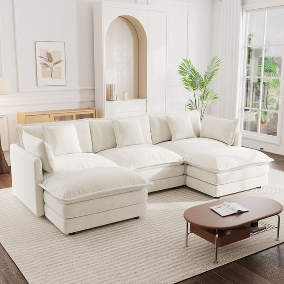 LifeSky Modular Family Sofa: 5+2 Configurable Seats - 300lb/Seat Support for Movie Nights & Gatherings - Modern U-Shaped Sectional with Reversible Footrest