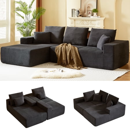 LifeSky Modular Sectional Sofa with Chaise, No Assembly Required for New Homeowners: 20-Minute Setup - Move-in Ready Living Room - Deep Seat & 1200 lbs Capacity