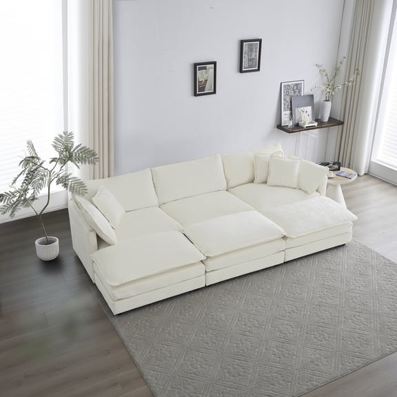 LifeSky Modular Sectional Sofa for Large Living Room: 6-Seater Deep Seat U-Shaped Couch - 58" Deep Seat for 3 Adults to Stretch Out - Reversible Design for 6+ Layouts & Family Movie Nights