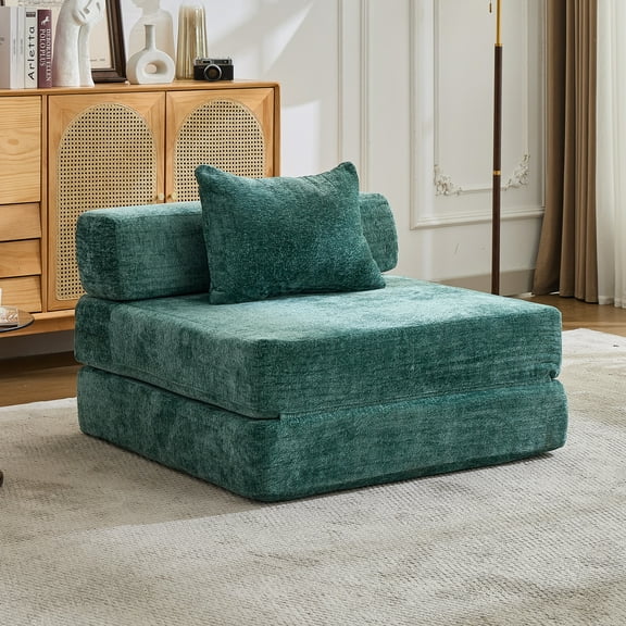 LifeSky Modular Sofa Bed for Small Apartments: 1-Minute Setup 2-in-1 Function - 78.74 Inch Guest Bed & 600 lbs Capacity - No Assembly Required Chenille Fabric Dark Green