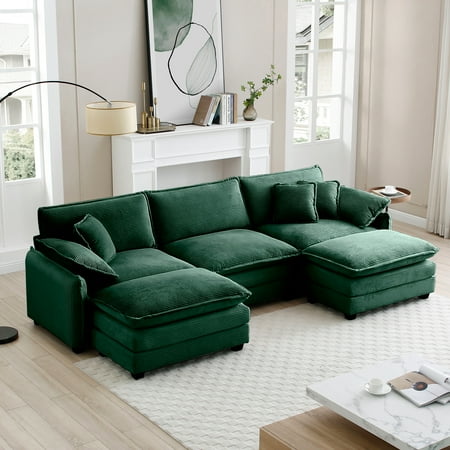 LifeSky Modular U Shaped Couch with Ottomans for Apartment Renters: Small Boxes Fit Through 27in Doors, Assembles in 30 Mins - Move-In Ready Sectional Sofa - 3-Seat with Storage Ottoman