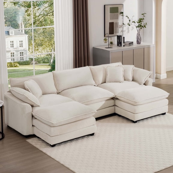LifeSky Modular U-Shaped Sectional Sofa with Ottomans for Apartment Living: Rearrange in 10 Mins to Fit Any Corner - No Tools Needed - Durable Corduroy
