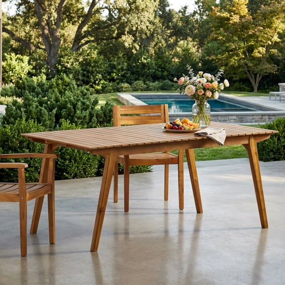 LifeSky Outdoor Dining Table for 6 People: Dries Fast After Rain in 30 Seconds - Slatted Acacia Wood for Patio Gatherings - 69 Inch Natural Teak Finish