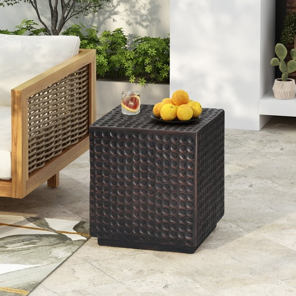 LifeSky Outdoor Side Table, Patio End Table Cube for Adults: 200 lbs Capacity, No Rust or Rot - Small Space Garden, Balcony, Poolside - MGO Fluted Coffee Table, Antique Copper, No Assembly Needed