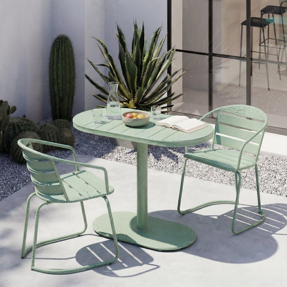 LifeSky Oval Bistro Set for Small Balcony: 2 Chairs with Armrests - 39.5 inch Table Fits 1.2m Space - Compact Patio Dining Set