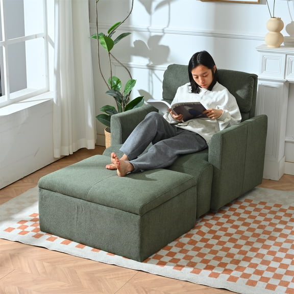 LifeSky Oversized Lounge Chair with Storage Ottoman for Adults: 31.5" Wide Deep Seat Supports 350 lbs - Home Reading Nook After Work - Pet-Friendly Snowflake Fabric