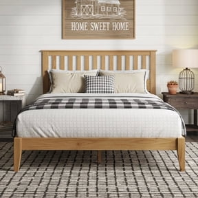 LifeSky Queen Mission Bed Frame: 800LB Rock-Solid Support - No Box Spring Needed for Master Bedroom & Guest Room - Sturdy Wood Platform with Slatted Headboard