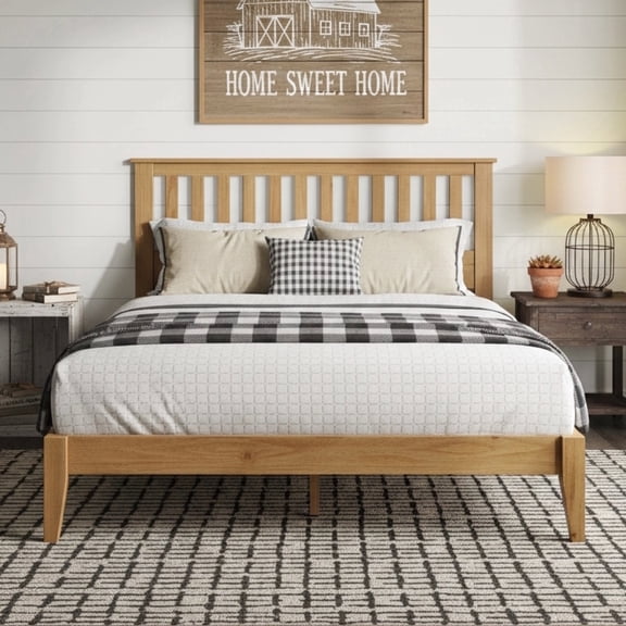 LifeSky Queen Mission Bed Frame: 800LB Rock-Solid Support - No Box Spring Needed for Master Bedroom & Guest Room - Sturdy Wood Platform with Slatted Headboard
