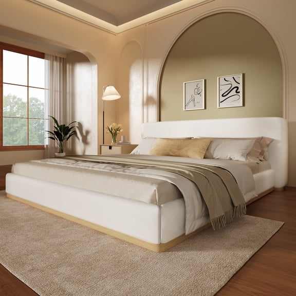 LifeSky Queen Upholstered Bed Frame with Solid Wood Slats for Couples: 800 lbs, Silent Support - No Squeaking, No Wobbling - Modern White Platform for Master Bedroom