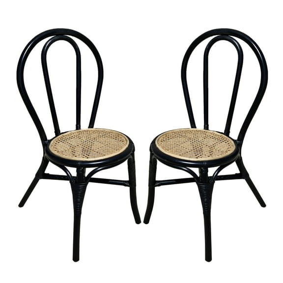 LifeSky Set of 2 Black Rattan Dining Chairs for Small Apartment Dining Room: 15.5" Deep Space-Saving Design - Instant Bistro Style for Weekend Dinner Parties - Stable Cross-Bracing Legs