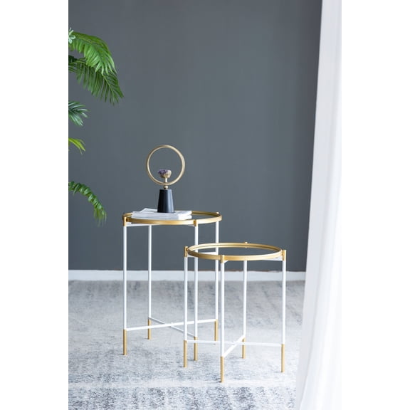 LifeSky Set of 2 Mirrored Top Side Tables with Nesting Design for Small Living Rooms: Creates Brighter, More Spacious Look - Perfect for Guest Gatherings - Gold Accents, Sturdy Metal Frame
