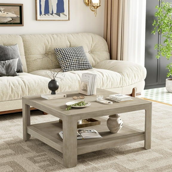 LifeSky Square Coffee Table with Storage for Living Room: 30s Clutter-Free Top, 110lbs Capacity - Light Ash 2-Tier Shelf for Magazines & Remotes - Small Space Friendly Design - Easy Clean Surface