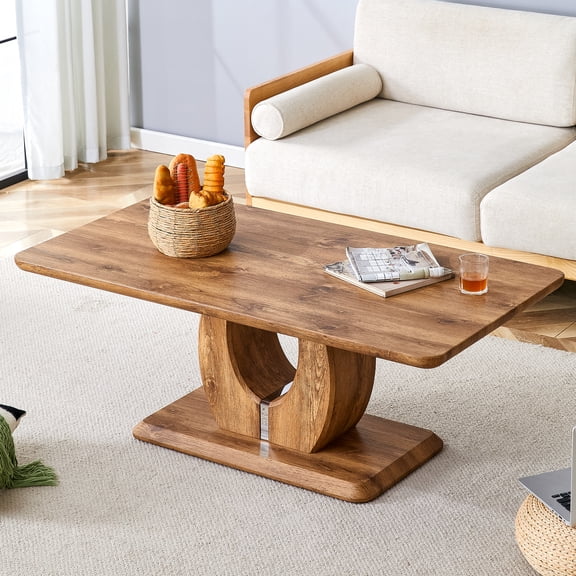 LifeSky Stable Coffee Table 47 Inch with Curved Legs for Kids and Pets: Holds Up to 80 Lbs Without Wobbling - High-Traffic Living Room - Wood Grain MDF Easy Clean