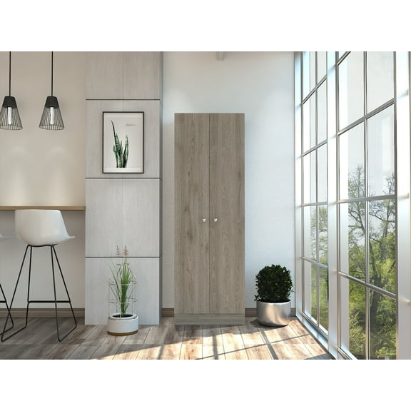 LifeSky Storage Cabinet Pipestone, Double Door, Light Gray Finish, 70.8 Inch Tall, 23.6 Inch Wide, 11.8 Inch Deep, with 5 Adjustable Shelves for Kitchen Pantry Entryway Home Office Narrow Spaces