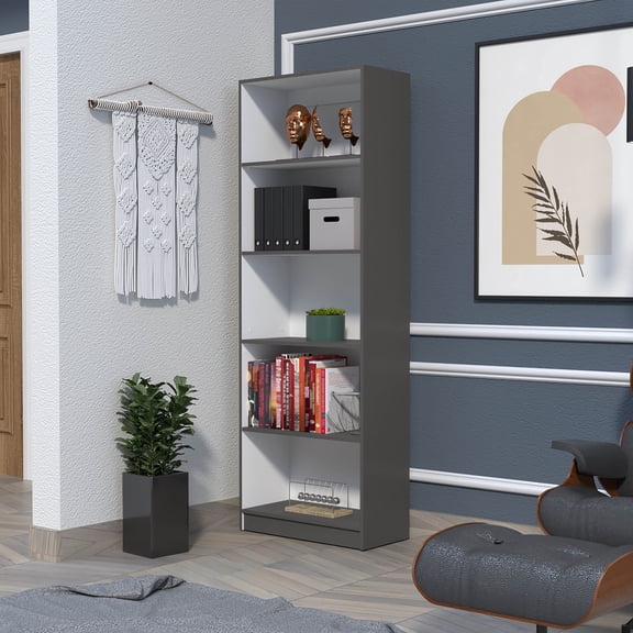 LifeSky Sutton 4 Shelves Bookcase for Living Room Home Office: Fits 30+ Books in 1 Min, Declutter Small Space - 71" Tall Narrow Storage Shelf with Extra Open Shelf, Multicolor