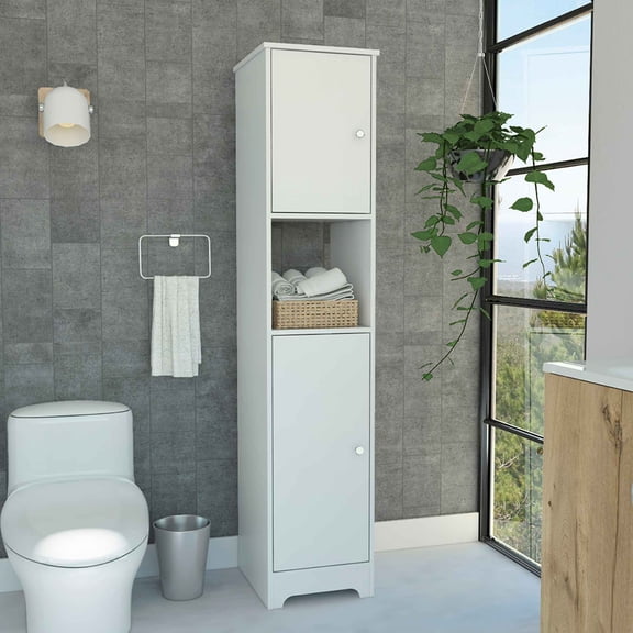 LifeSky Tall Narrow Storage Cabinet for Behind Door Bathroom Organization: 68 Inch High, 16 Inch Wide, Fits Small Spaces, Hides Clutter in 4 Hidden Shelves - White Engineered Wood