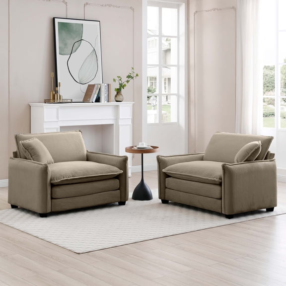 LifeSky Tan Corduroy Deep Seat Sofa Set for Adults with Lower Back Pain: Supports Through 3-Hour Movie Marathon Without Soreness - Home Theater Living Room - Two Single Sofas with Memory Foam
