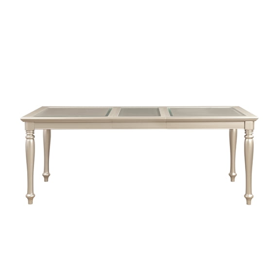 LifeSky Traditional Silver Finish Dining Table with Extension Leaf Glass Insert, 60 to 78 Inches Expandable, Seats 6, Formal Dining Room Furniture