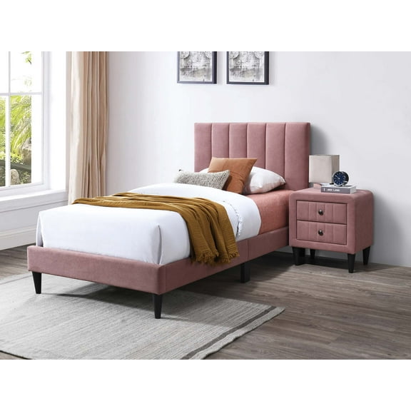 LifeSky Twin Bed with Adjustable Upholstered Headboard for Teens Guest Room Small Space: Raises 3 Inches for Reading Support - Low Profile for Narrow Hallways - No Box Spring Needed
