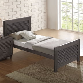 LifeSky Twin Bed Frame Patented Insert & Lock Joint for Adults or Teens: No Tools Assembly in 10 Minutes - Move In Night - Solid Hardwood Slat Support, Transitional Charcoal Brown Panel Headboard