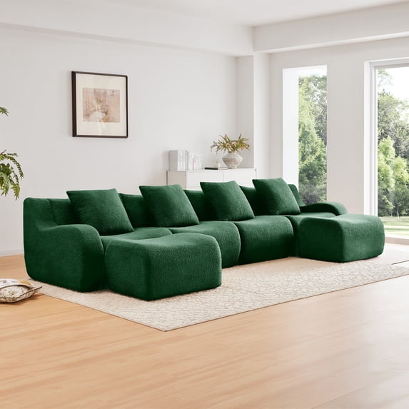 LifeSky U-Shaped Boneless Sofa Teddy Fabric No Assembly for Apartment Living Room: Sit in 5 Seconds After Moving Day - Vacuum Packaged Modular Sofa with Anti-Slip Base - Curved Armrest, 32D Sponge