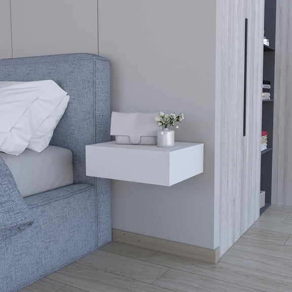 LifeSky Vienna Floating Nightstand Wall-Mounted for Small Bedroom: Recovers 2 Sq Ft Floor Space - Studio Apartment Setup - Deep Drawer Storage for Tablet & Books
