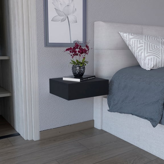 LifeSky Wall Mounted Nightstand with Drawer for Small Bedroom: Floating Side Table Organizer 15.7"W - Space Saving Solution for Modern Renters & Dorm Rooms - Easy Assembly in Minutes