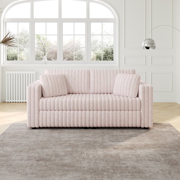 LifeSky Washable Modular Sofa 75.6 Inches for Pet Owners or Parents: Machine Washable Seat & Back Covers in 15 Mins - Light Pink 2-Seater for Living Room Small Space - Plush & Easy to Clean