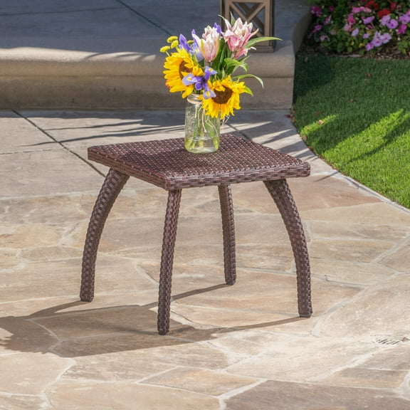 LifeSky Weather Resistant Wicker Side Table for Patio Balcony Backyard: 19.1'' Square Compact End Table - No Assembly Needed - Holds Drinks & Phones During Summer Pool Parties