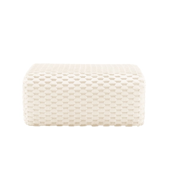 LifeSky White Flannelette Ottoman with Stain Resistant Fabric, 35.4x28x16.5 Inch Soft Footstool for Living Room and Bedroom