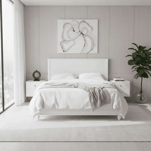 LifeSky White Queen Bed Frame 600 lbs Heavy Duty Solid Wood & MDF: No Box Spring Needed, Stable for Couples - Move-In Ready Easy Assembly - Classic Grooved Headboard & Footboard